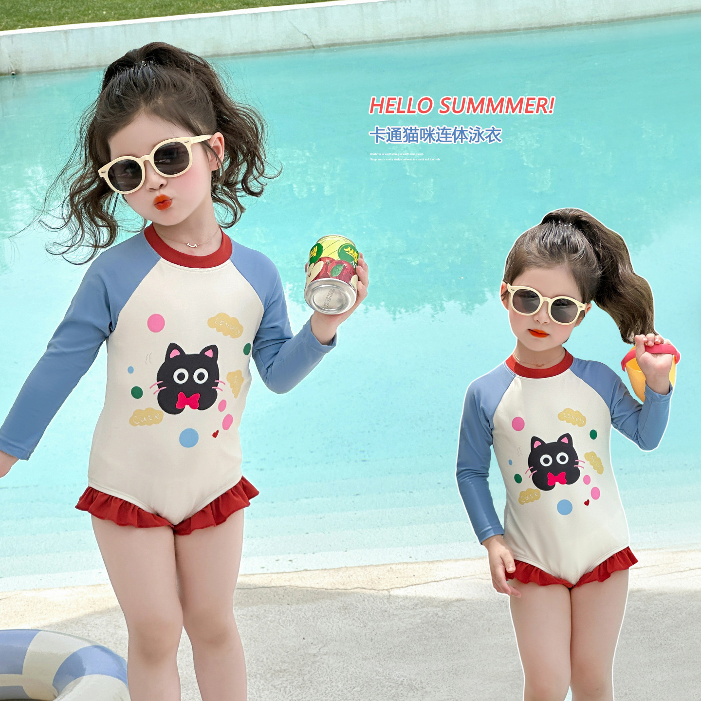 Niños trajes de baño niñas niños poliéster unido pequeño fresco encantador impresión niñas vacaciones trajes de baño de spa de playa