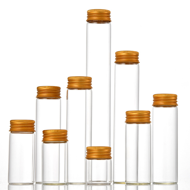 厂家批发医用玻璃铝盖金盖密封透明玻璃分装瓶密封样品管制玻璃瓶