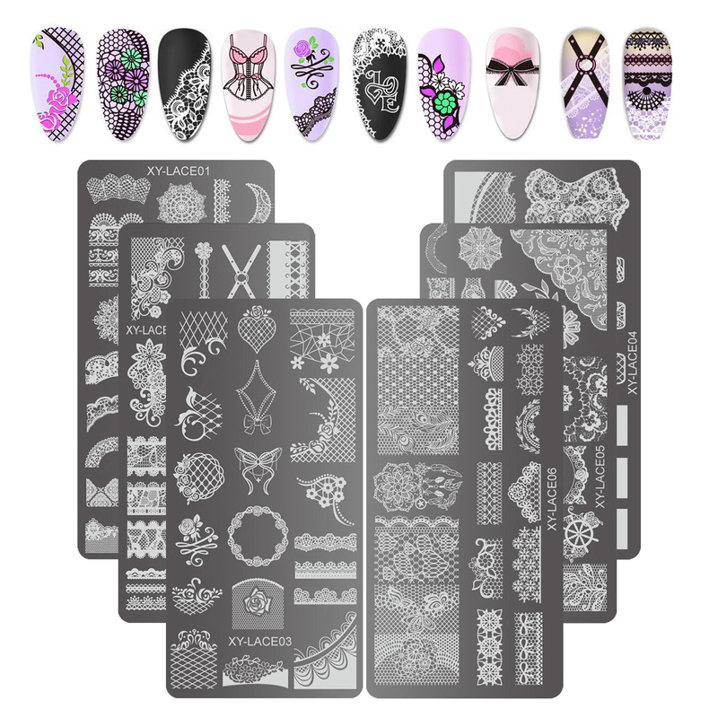 Internet Hot Nail Art Printing Steel Plate Lace French Flower Hollow Line Transfer Template with Color Film