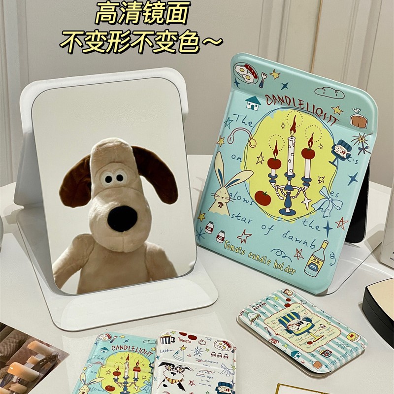 Espejo de maquillaje encantador pequeño espejo plegable dormitorio para estudiantes en la oficina para llevar espejo de escritorio espejo de vestir