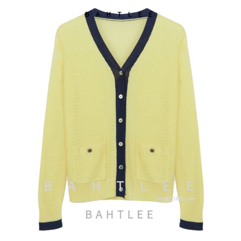 Special Offer! Autumn New Style Cut Out Crochet Cardigan Lyocell V Neck Color Matching Top Design Special Offer! Autumn New Style Cut Out Crochet Cardigan Lyocell V Neck Color Matching Top Design