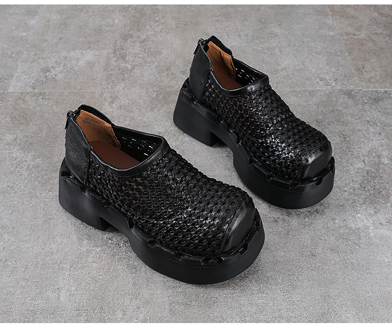 Giày sneaker nữ đế dày da bò lỗ thoáng khí phong cách retro — màu be chi tiết 14