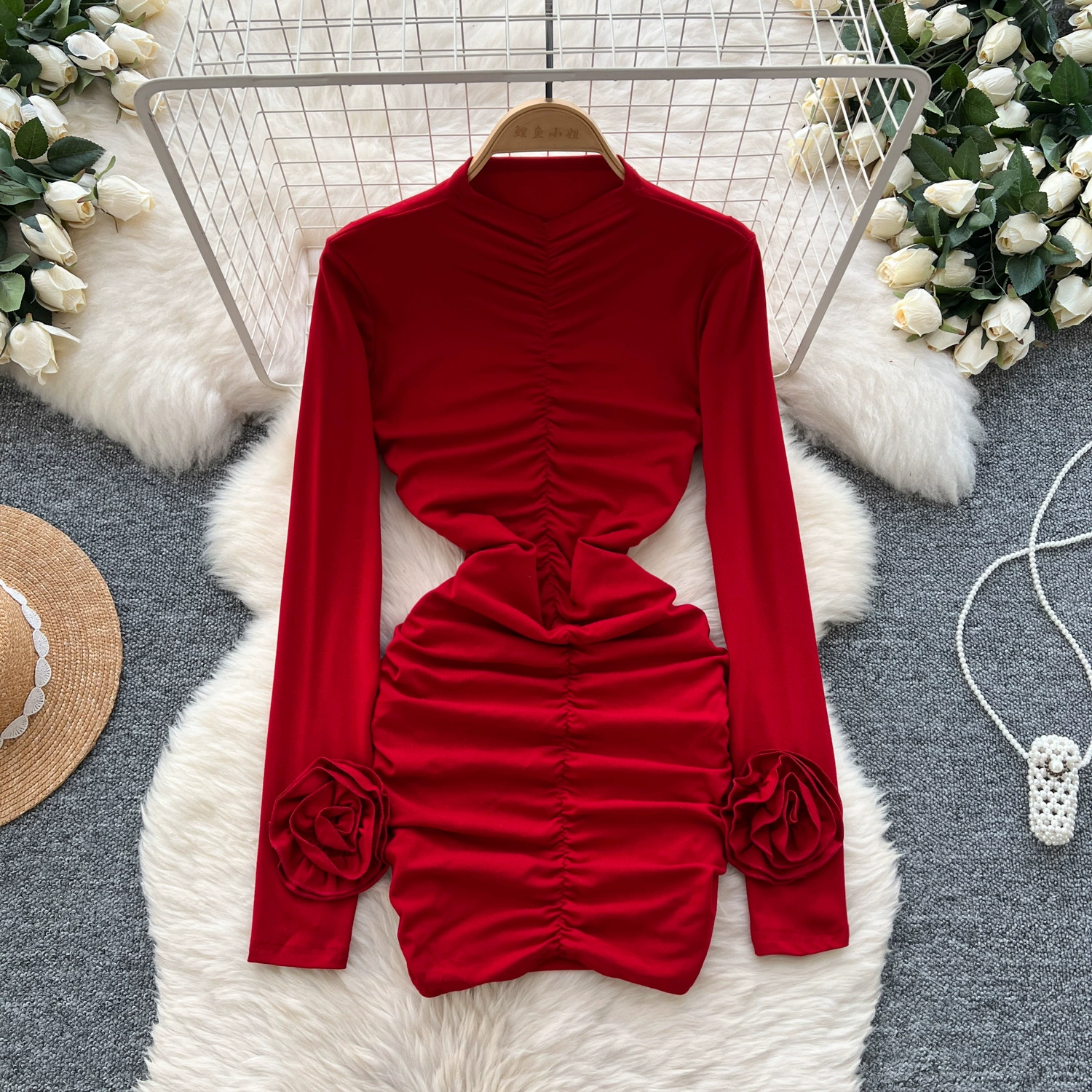 Европейские и американские сексуальные трехмерные цветочные платья с длинными рукавами