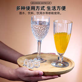 耐摔高脚条纹果汁杯欧式饮料杯清新奶茶杯加厚透明玻璃奶昔杯商用