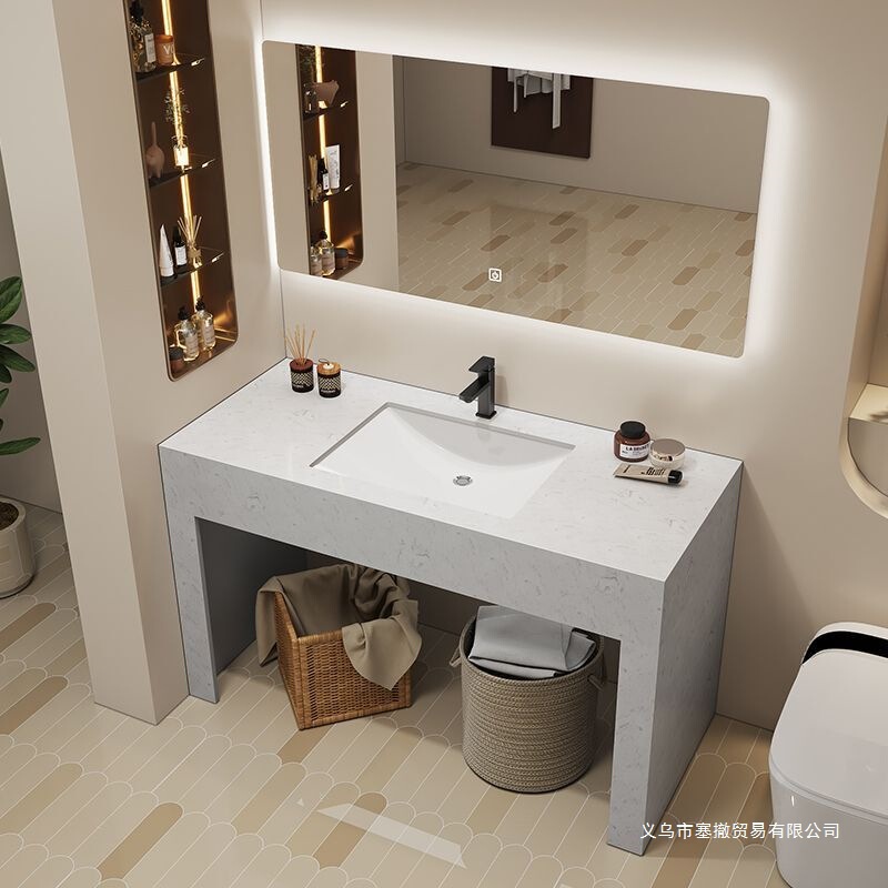 Simple Marble Floor-Standing Bathroom Cabinet Set with Washbasin for Hotel Bathroom Sink and Wash Station Simple Marble Floor-Standing Bathroom Cabinet Set with Washbasin for Hotel Bathroom Sink and Wash Station