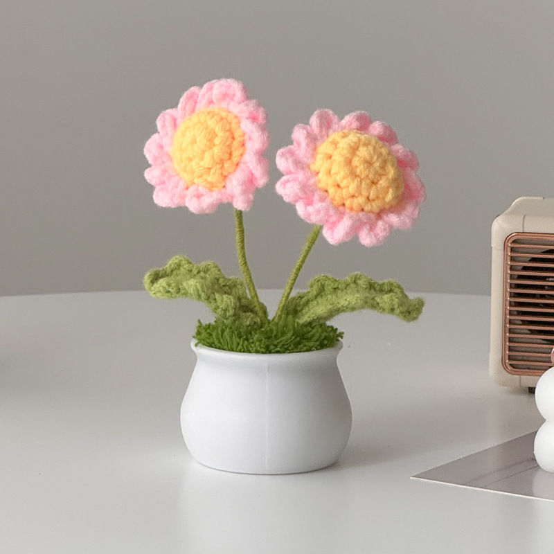 Regalos de día al por mayor girasoles para chicas, ramo de lana tejida a mano, adornos de mesa pequeños