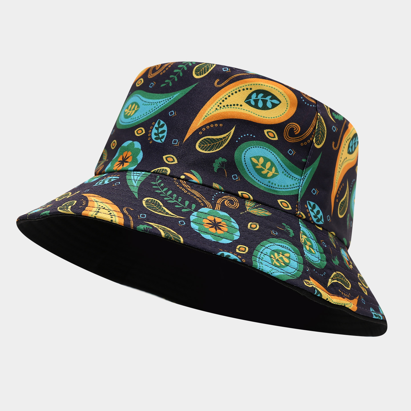 Sombrero de pescador con patrón de flor de anacardo Moda europea y americana retro impresión digital sombrero de doble cara con lavabo sombrero de protección solar de primavera y verano