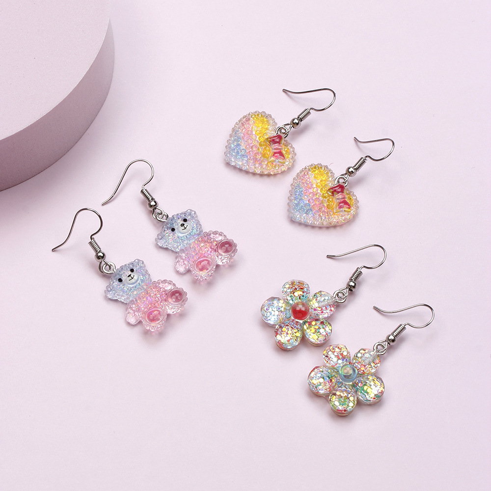 Fashion Crown Flower Resin Handmade Kidu0027S Drop Earrings 3 Pairs