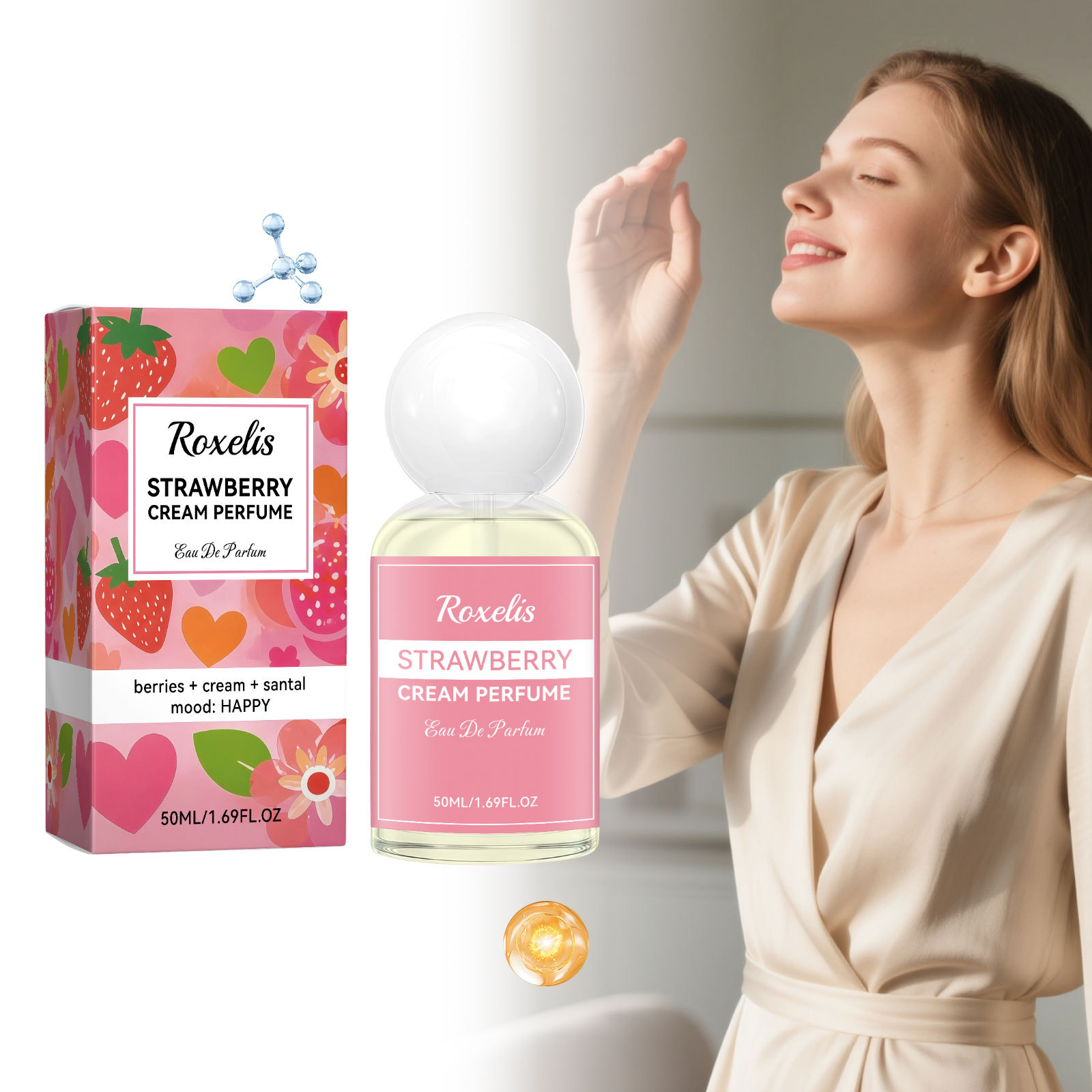 Strawberry Cream Perfume for Daily Commuting, Natural and Fresh, Long-Lasting Fragrance, Exquisite Ambiance, Portable Sweet-Scented Fragrance