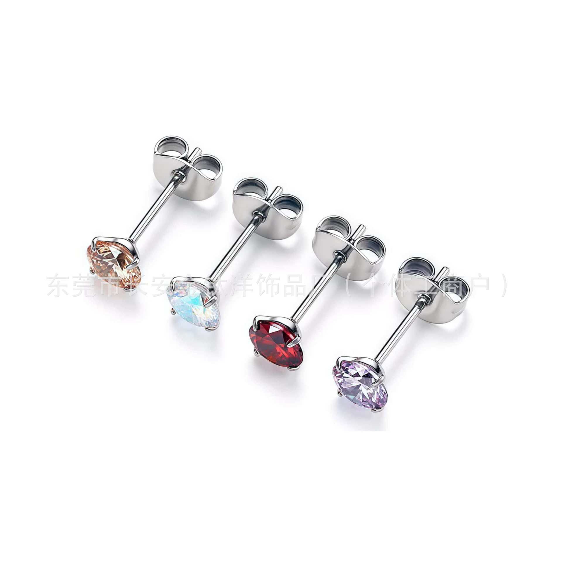 F136 Titanium 5A Zircon Butterfly Buckle Fine Needle One-Piece Earplugs Ear Bone Nail G23 Titanium Alloy Piercing Jewelry Ear Studs detail image 8