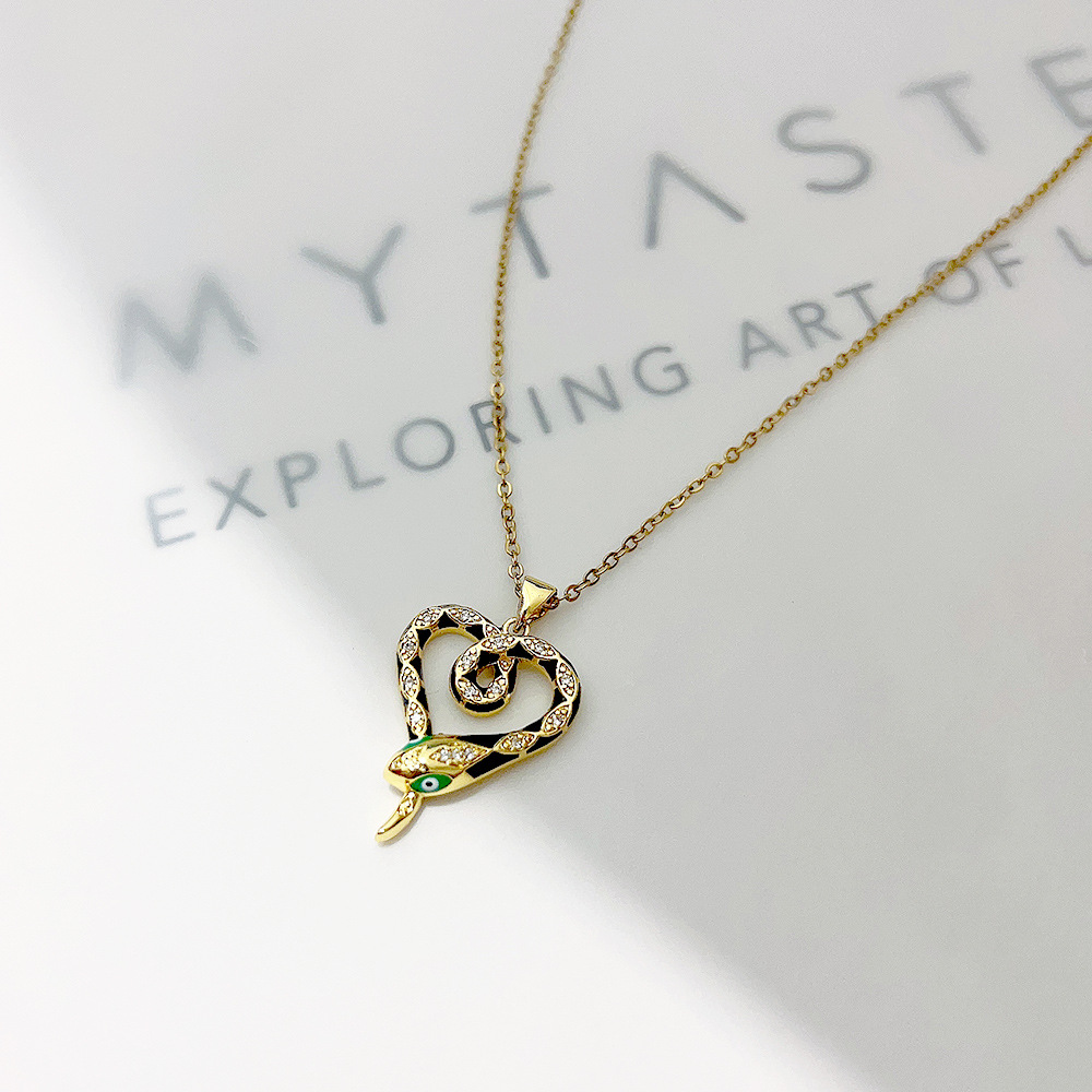 Fashion Snake Stainless Steel Copper Inlay Rhinestones Pendant Necklace 1 Piece