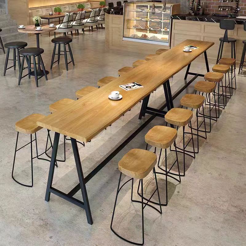 American Style Solid Wood Bar Table and Chair Cafe Milk Tea Shop Home Wall High Table Bar Narrow Table Long Table