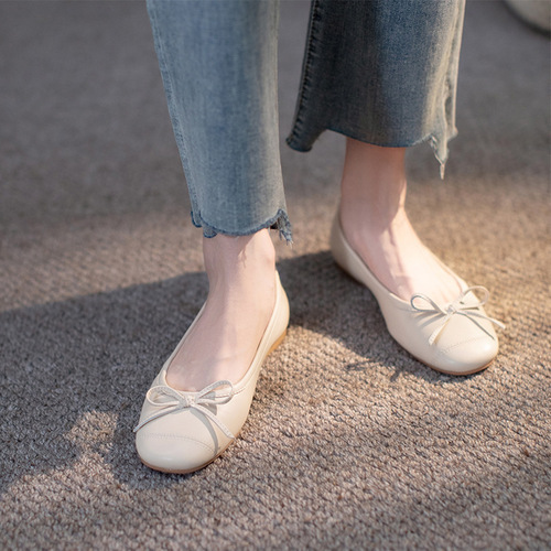 Retro full leather granny shoes 2024 early spring low heel flat low ballet shoes animal year red small shoes one piece drop shipping