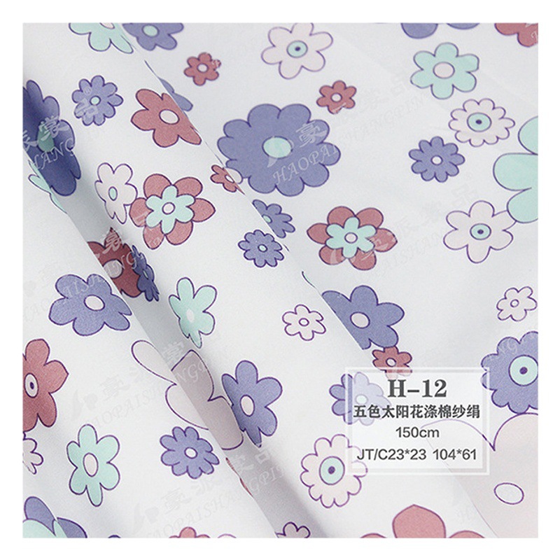 Tela médica resistente al cloro/Estampado de girasoles de cinco colores/Uniforme de enfermera para verano/Hilo de poliéster y algodón/seda/Venta directa de fábrica de textiles para el hogar