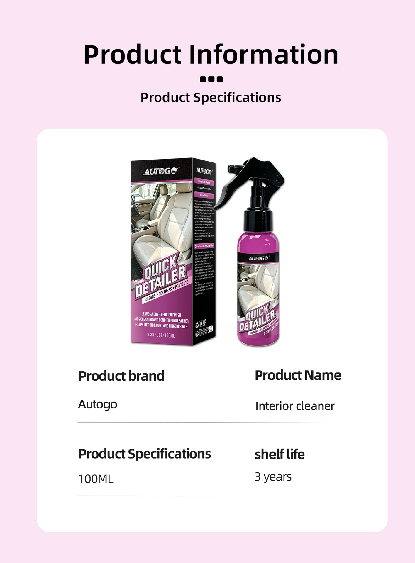AUTOGO Car Interior Cleaner: A gentle formula for cleaning, maintaining, and restoring car interior components