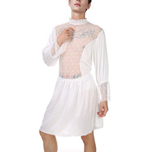 跨境万圣节角色扮演婚纱表演服搞怪男新娘长袖雪纺蕾丝网眼礼服