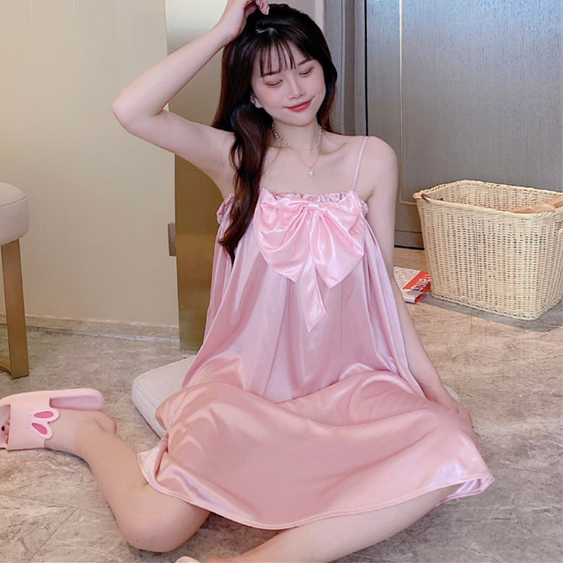 2023 camisón de las mujeres del verano fino hielo seda hadas lindo estudiante Correa pijamas sexy arco grande homewear