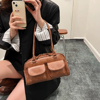 美拉德复古包包女2025新款托特包小众设计大容量手提通勤包便携