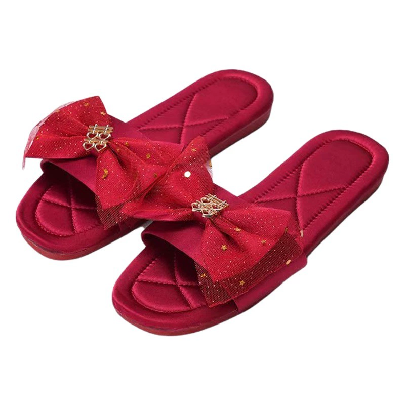 Пара свадебных тапочек пара свадебных красная сумка оптом летний красный праздничный Шелковый атласный бант Новый