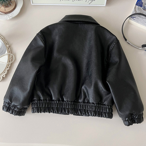 Children's Leather Jacket 2025 Spring Korean Style Casual Small and Medium Children's Flowered Bear Soft PU Jacket Top
