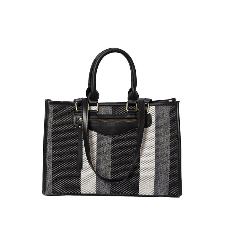 Cross-border color contrastante estriado bolso de mano casual para mujeres 2024 Amazon nueva moda de gran capacidad mochila de viaje