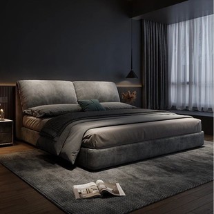 Italian Accessible Luxury Suede Cloth Bed Master Bedroom Fabric Bed Double Large Bed Modern Simple Storage Technology Cloth Bed Bedroom