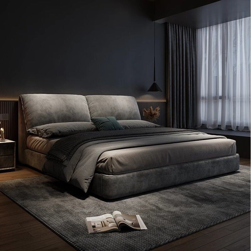Italian Accessible Luxury Suede Cloth Bed Master Bedroom Fabric Bed Double Large Bed Modern Simple Storage Technology Cloth Bed Bedroom