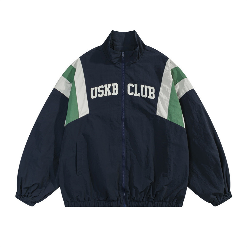 Men's Loose Color-Block Stand Collar Zipper Windproof Waterproof Outdoor Bomber Jacket American Style Trend_voghion.com