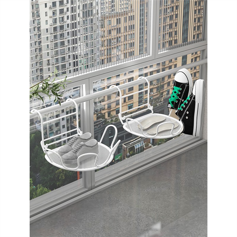 Balcón estante de secado de zapatos artefacto anti-robo ventana barandilla ventana estante de secado ventana alféizar sandalias de secado al aire libre