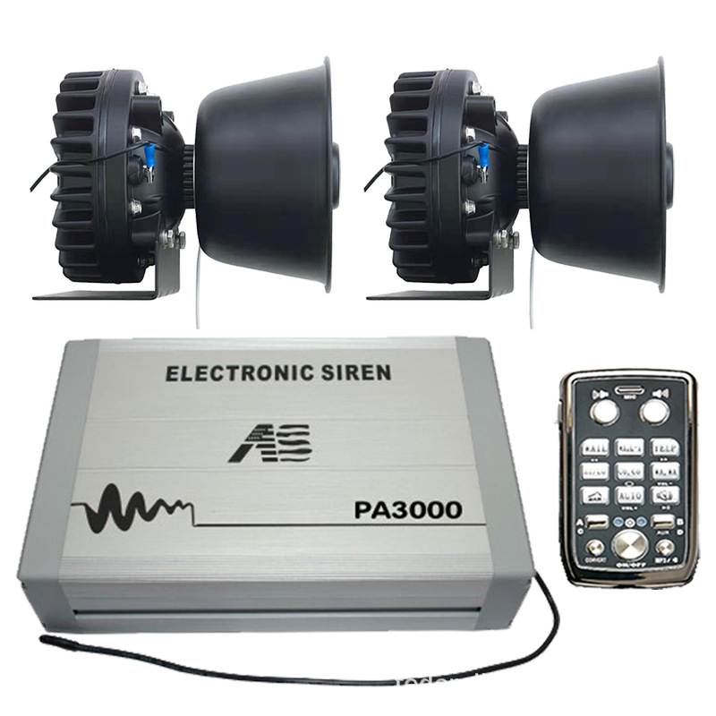 PA3000P5 Car-mounted Wireless Siren and Megaphone Electronic Alarm High-Pitched Speaker + Stainless Steel Horn