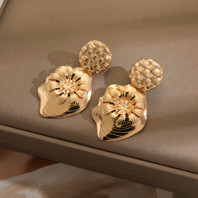 跨境外贸梯田纹镂空格纹个性新款耳饰亚马逊DIY时尚纹路聚财耳环