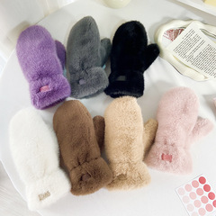 冬の新型シンプルな純色の厚いぬいぐるみ保温手袋学生ファッションかわいい指防風手袋卸売り