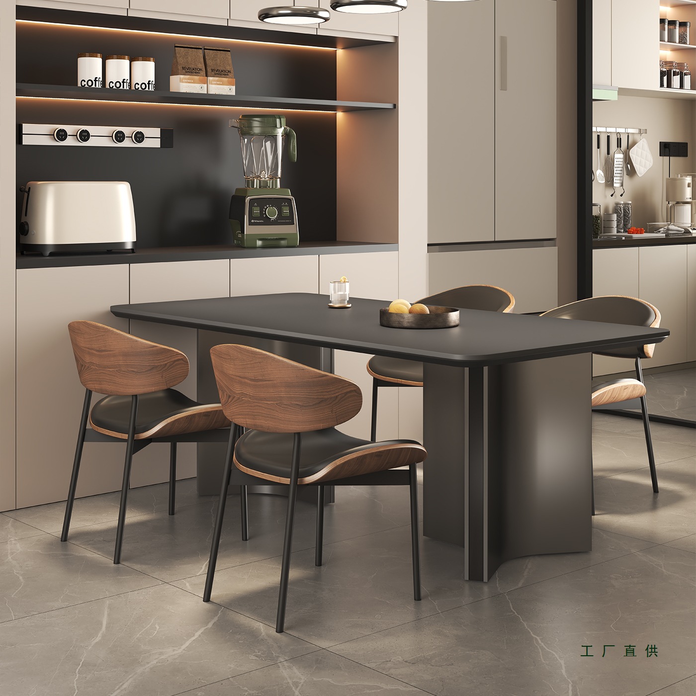 Italian Minimalist Small Apartment Rectangular Home Living Room Modern Simple Slate Dining Table Dining Table and Chair Combination