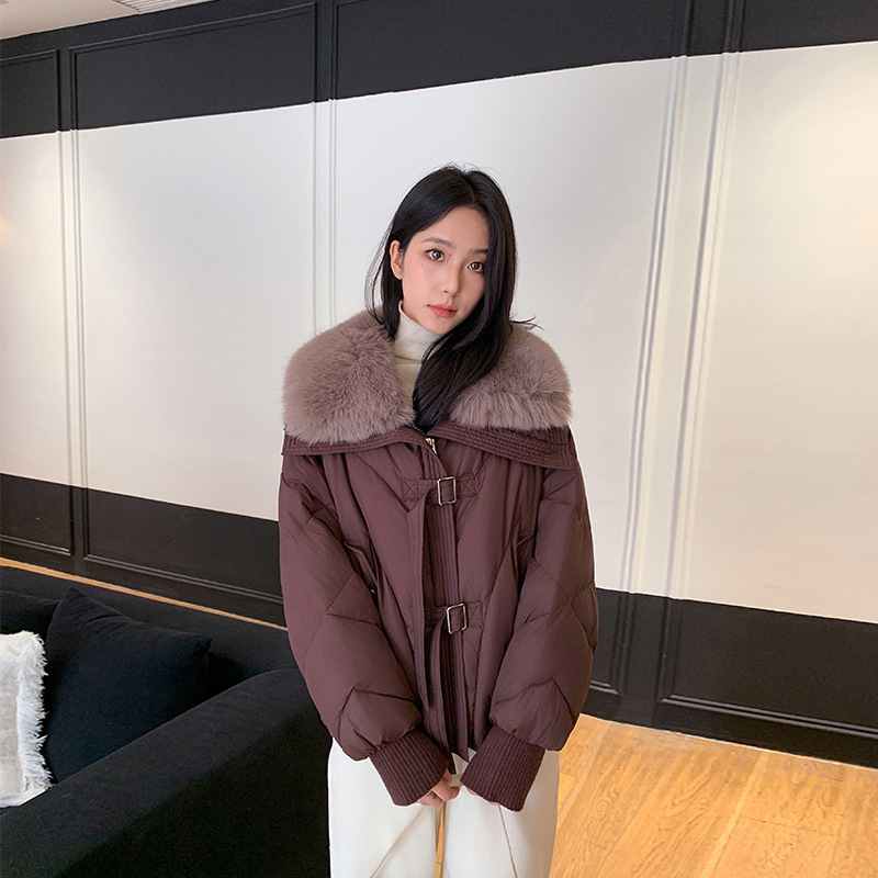 2025年冬季新款羽绒棉服女短款小个子加厚宽松面包服外套仿狐狸毛|undefined