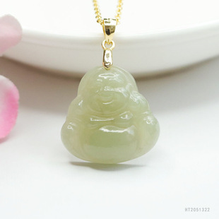 Jianyu S925 silver inlaid natural Hetian Jade Buddha pendant beads precious jade Jade live on behalf of HT2051322