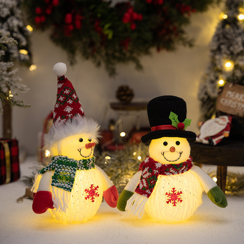 Weihnachtsschneemannfigur Deko Leuchtpuppe Weihnachtsschneeflocke mit Lichtern Schneemannfigur Kindergeschenk_voghion.com