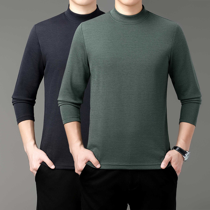 Light Luxury Brand Half Turtleneck Wool T-Shirt Men's Mid-Collar Bottoming Shirt Spring and Autum Top Pure Color Long-Sleeved Knitwear