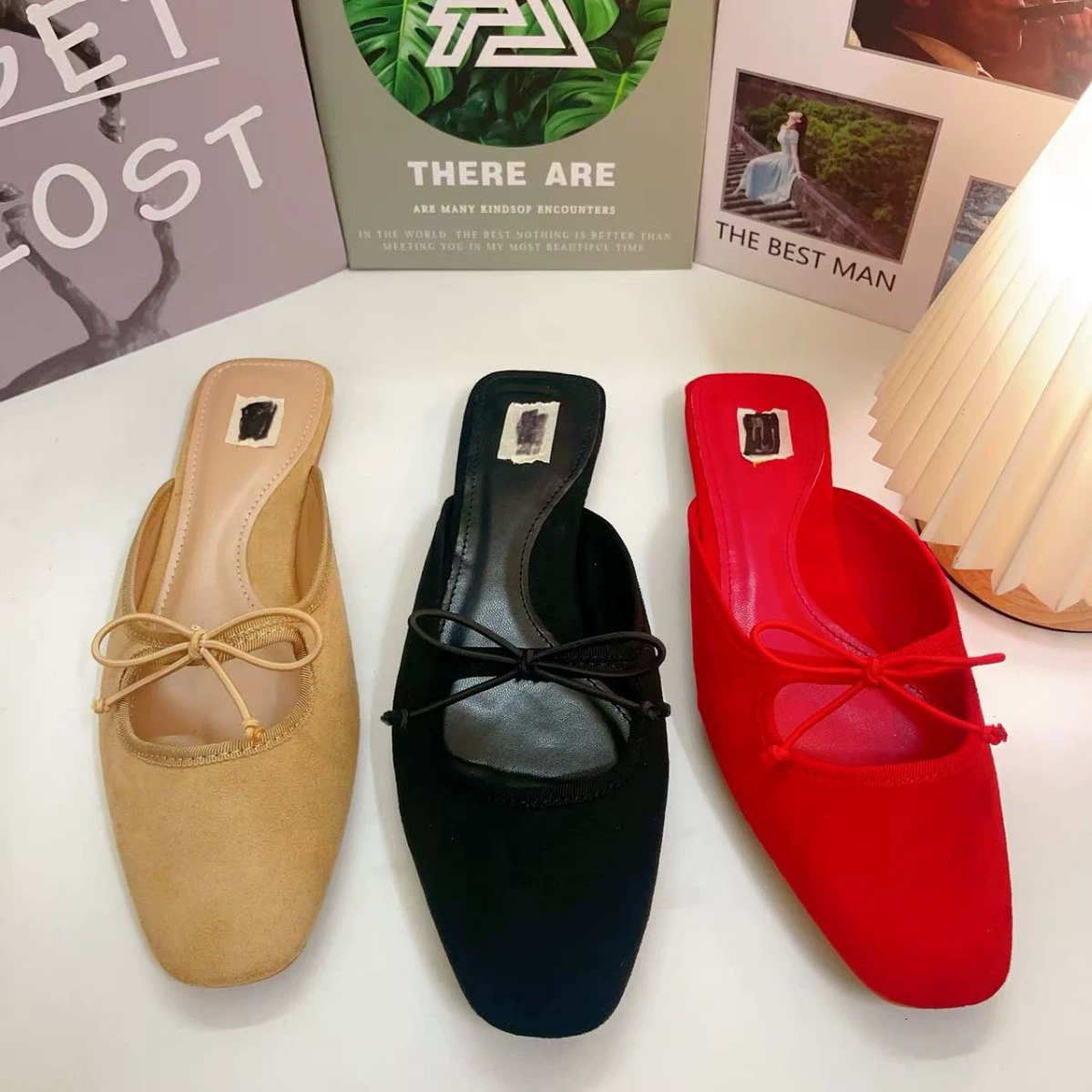 Женские туфли ZA для внешней торговли 2024: мюли на плоской подошве с бантом, закрытые сандалии в европейском и американском стиле, дышащие, легкие