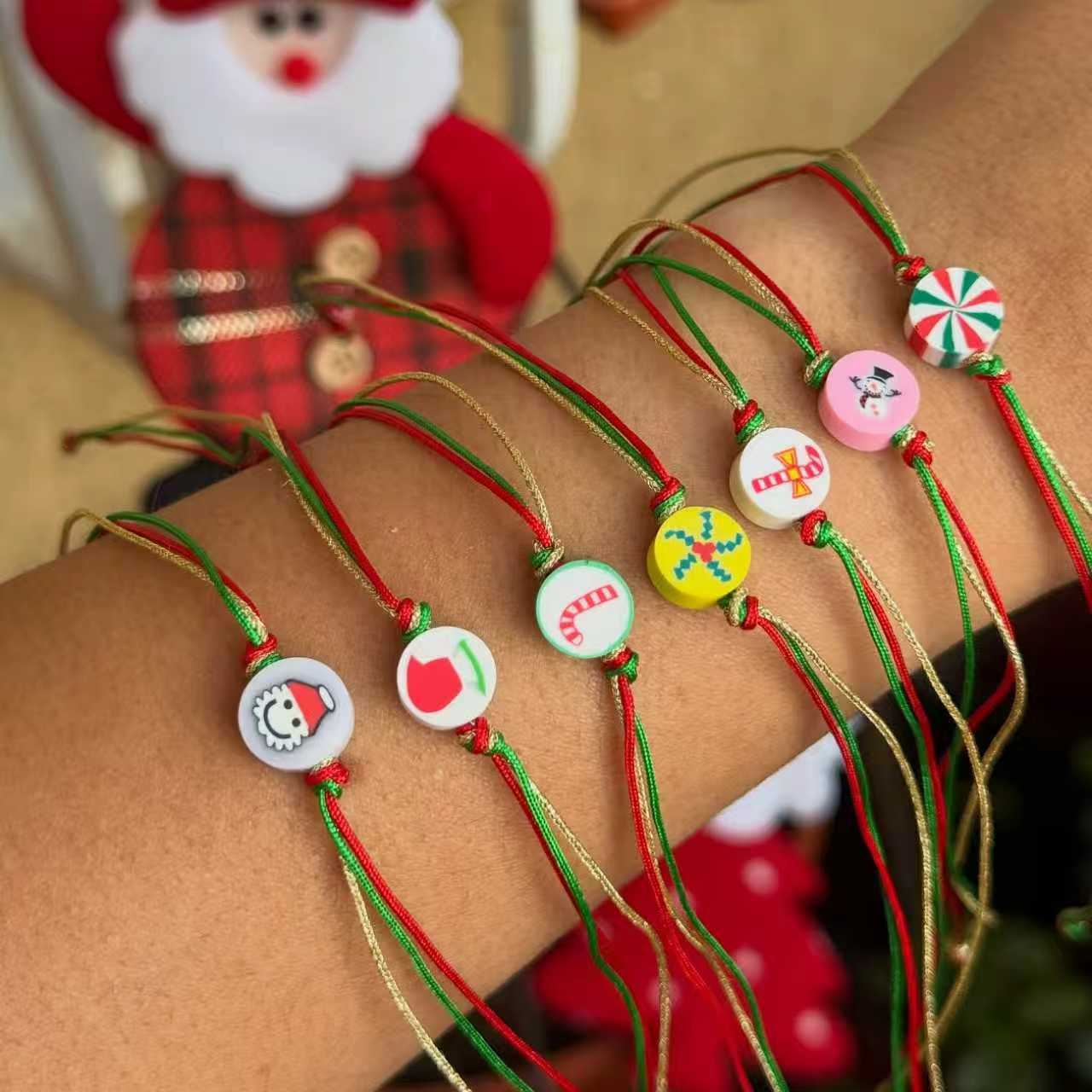 Europa y los Estados Unidos nuevos dibujos animados de Navidad Santa Claus árbol de Navidad perlas de color de Navidad una variedad de cuerdas de mano trenzadas opcionales