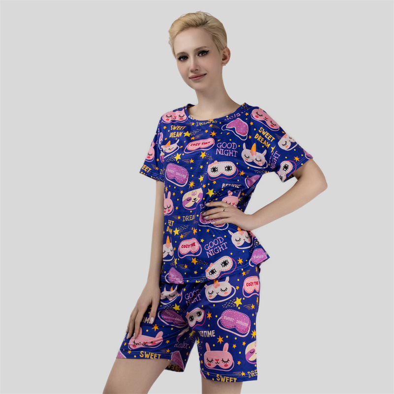 Night Unicorn Summer Printed Loose Home Pajamas Set European and American Cross-border Trade Short-sleeved Shorts Two-piece Set