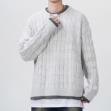 2026年秋季青少年运动风格宽松圆领长袖针织线衫透气腈纶毛衣，男装针织衫/毛衣，星座614