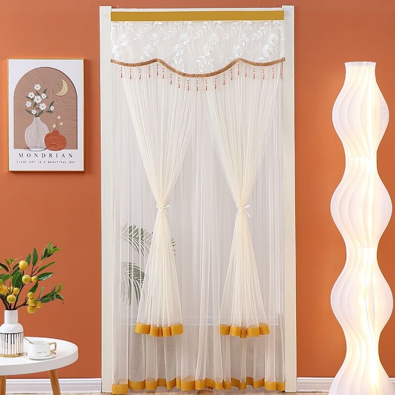 Home Summer Mosquito-Repellent Door Curtain, No-Drill Lace Door Curtain, Bedroom Kitchen Decorative Curtain, Mosquito and Fly Protection, Suitable for All Seasons