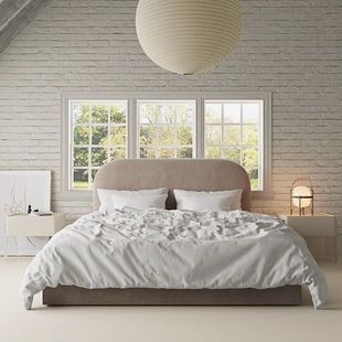 2025 New Wabi-Sabi Style Bed French Tatami Bed Technology Cloth Bed Floor-Standing Fabric Bed Master Bedroom Double Bed