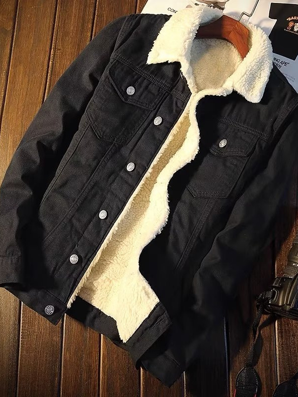 冬のレトロなベルベットデニムジャケットメンズユース韓国スタイル肥厚ジャケットトップトレンディな大きいサイズの外国貿易綿の服