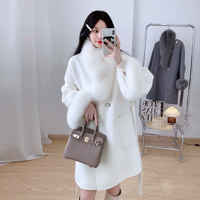 Double-sided cashmere long coat, jacket, 2023 collection, mid-length