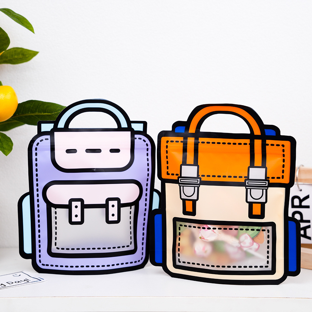 六一儿童节可爱书包造型手提拉链袋ins小礼物果冻送礼包装塑料袋