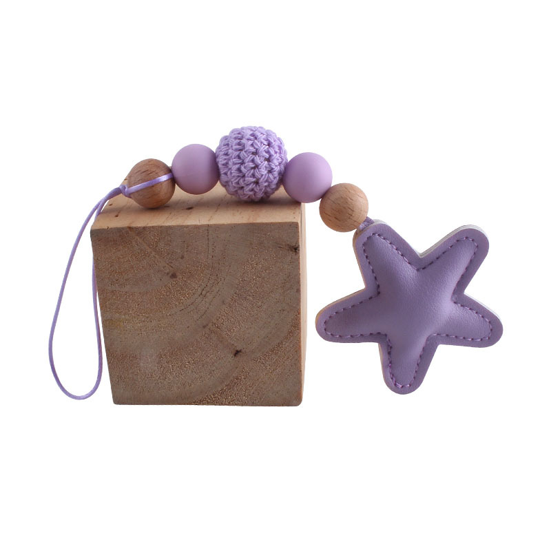 Creativo DIY nuevo colorido estrella de cinco puntas Arco Iris colgante de lana Bola de silicona perlas llavero colgante bolsa colgante