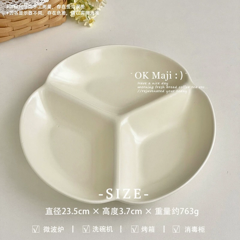 Creative plate ceramic plate for one person, three-compartment plate, high-end household quantitative plate