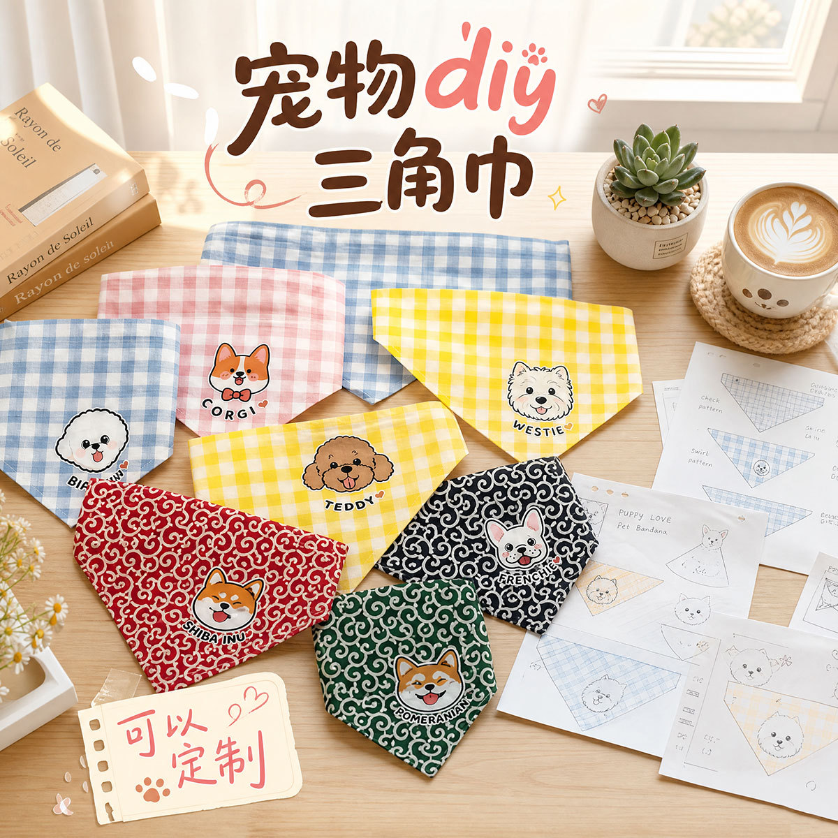 Fábrica de Danyuanzi para mascotas toallas triangulares toallas de saliva de algodón cuadrilátero dibujo caliente Teddy Bears Fata Fight Baodle