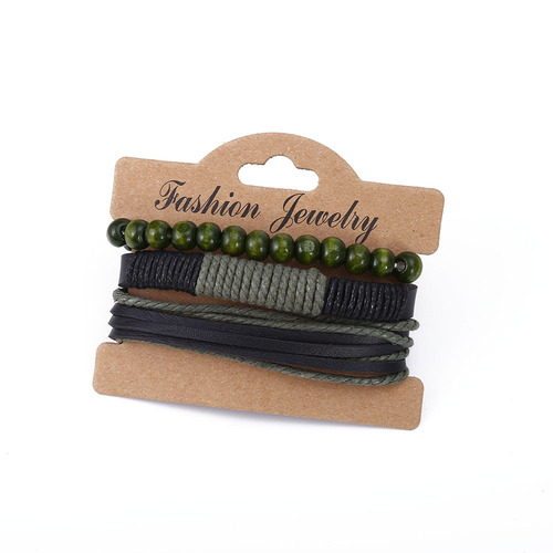 Cross-border new creative DIY three-strand bracelet combination men's bracelet retro handmade multi-layer leather bracelet